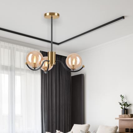Chandelier on a pole GEORGIA 3xE14/5W/230V gold/smoky beige