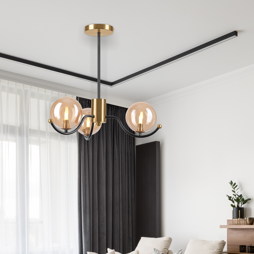 Chandelier on a pole GEORGIA 3xE14/5W/230V gold/smoky beige