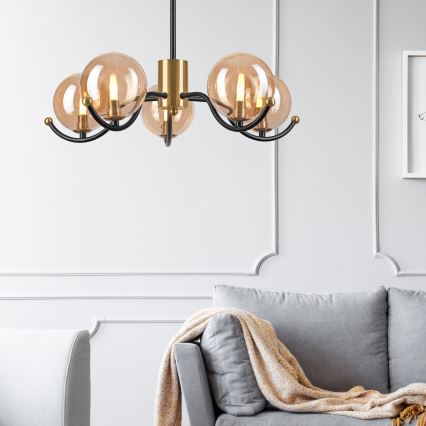 Chandelier on a pole GEORGIA 5xE14/5W/230V gold/smoky beige