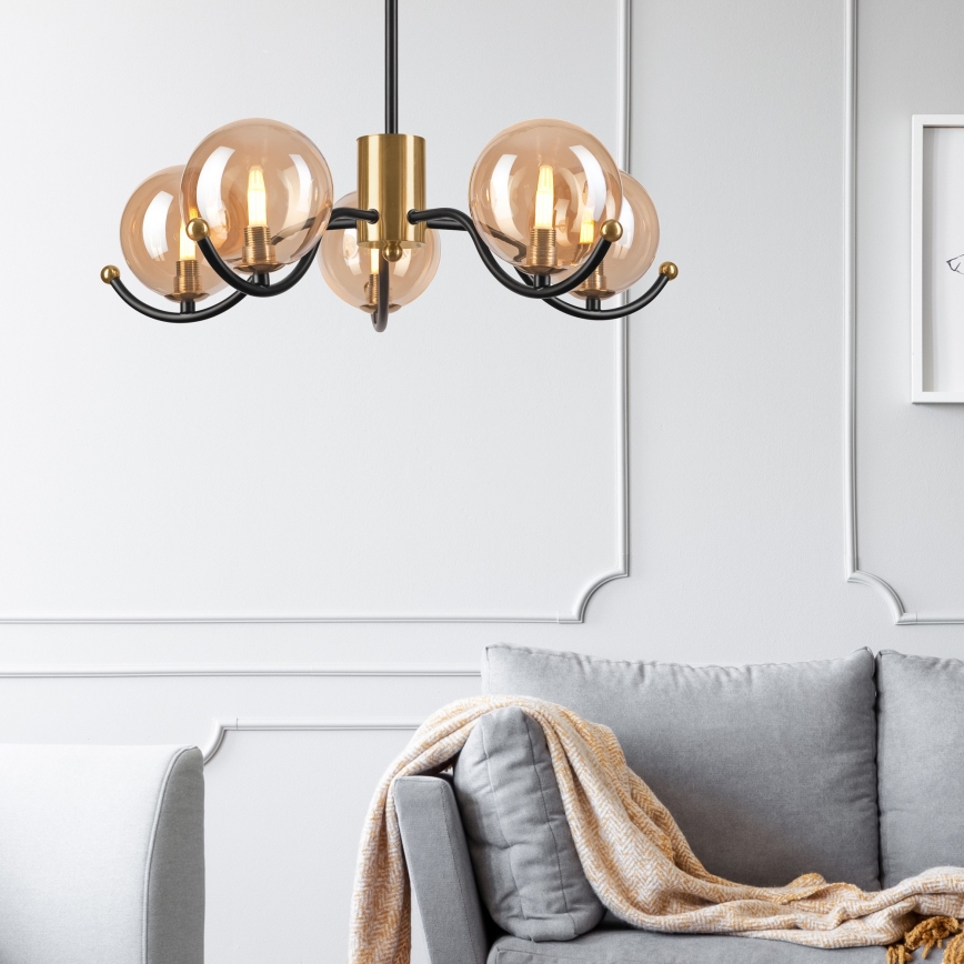 Chandelier on a pole GEORGIA 5xE14/5W/230V gold/smoky beige