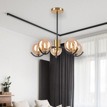 Chandelier on a pole GEORGIA 5xE14/5W/230V gold/smoky beige