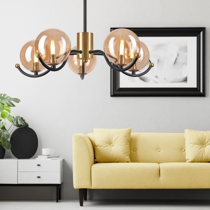 Chandelier on a pole GEORGIA 5xE14/5W/230V gold/smoky beige