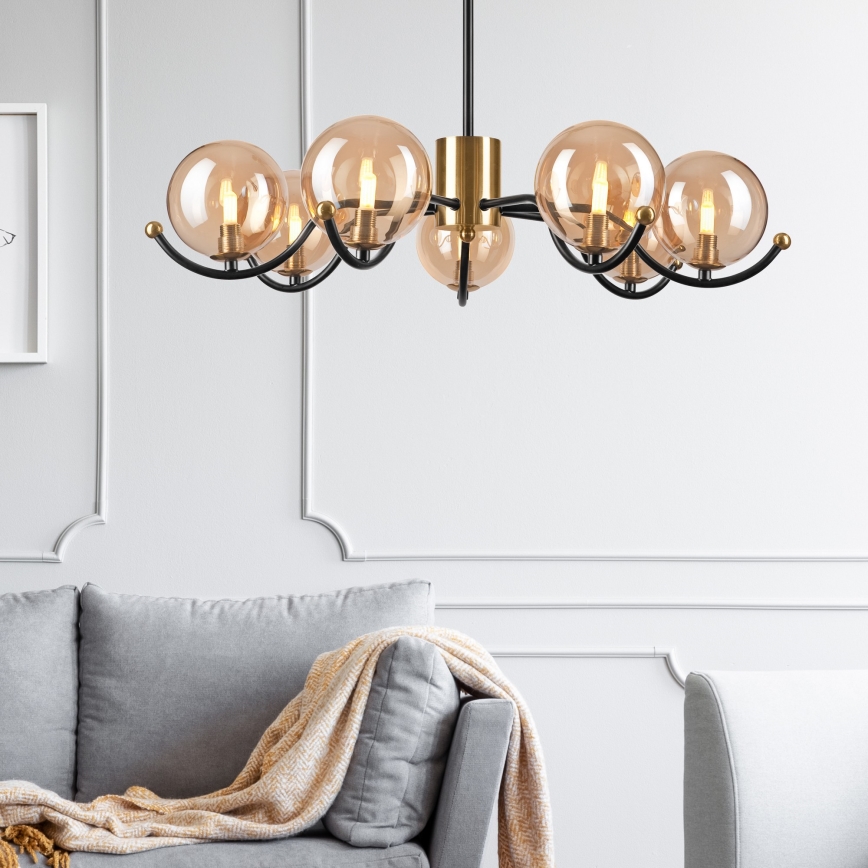 Chandelier on a pole GEORGIA 7xE14/5W/230V gold/smoky beige