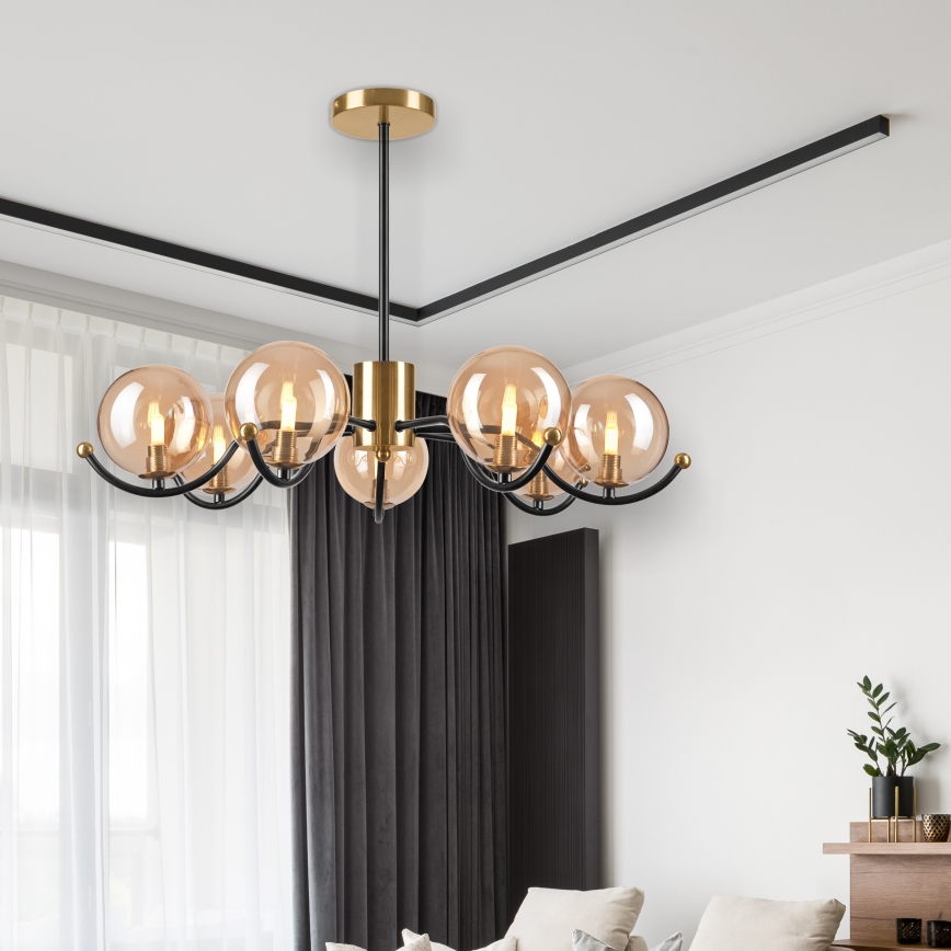 Chandelier on a pole GEORGIA 7xE14/5W/230V gold/smoky beige