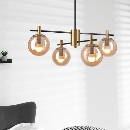 Chandelier on a pole LILOU 4xE14/5W/230V gold/black/smoky beige