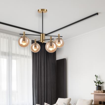 Chandelier on a pole LILOU 4xE14/5W/230V gold/black/smoky beige