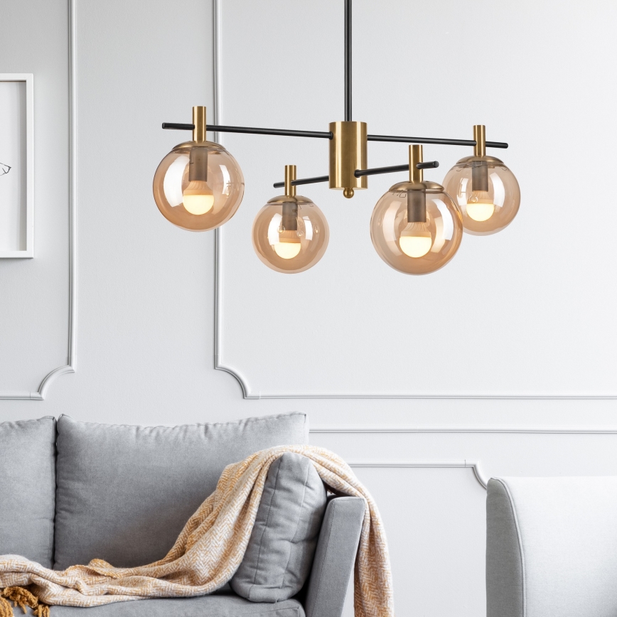 Chandelier on a pole LILOU 4xE14/5W/230V gold/black/smoky beige