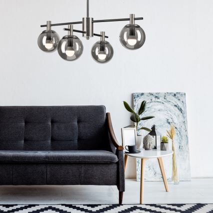 Chandelier on a pole LILOU 4xE14/5W/230V matte chrome/smoky