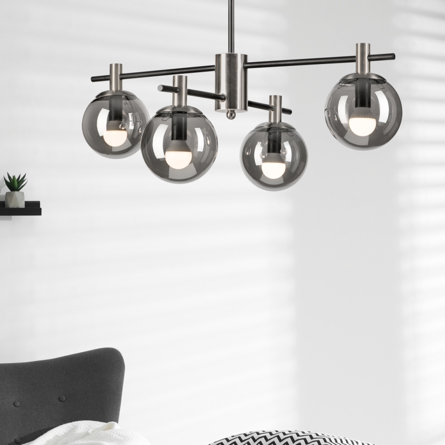 Chandelier on a pole LILOU 4xE14/5W/230V matte chrome/smoky