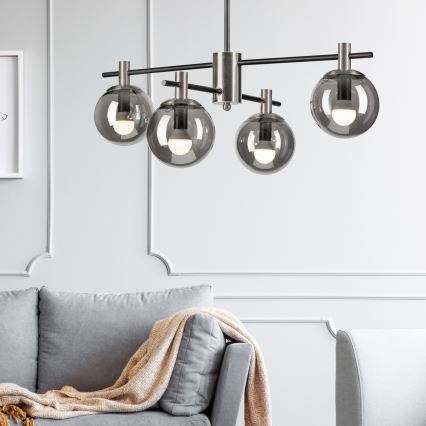 Chandelier on a pole LILOU 4xE14/5W/230V matte chrome/smoky