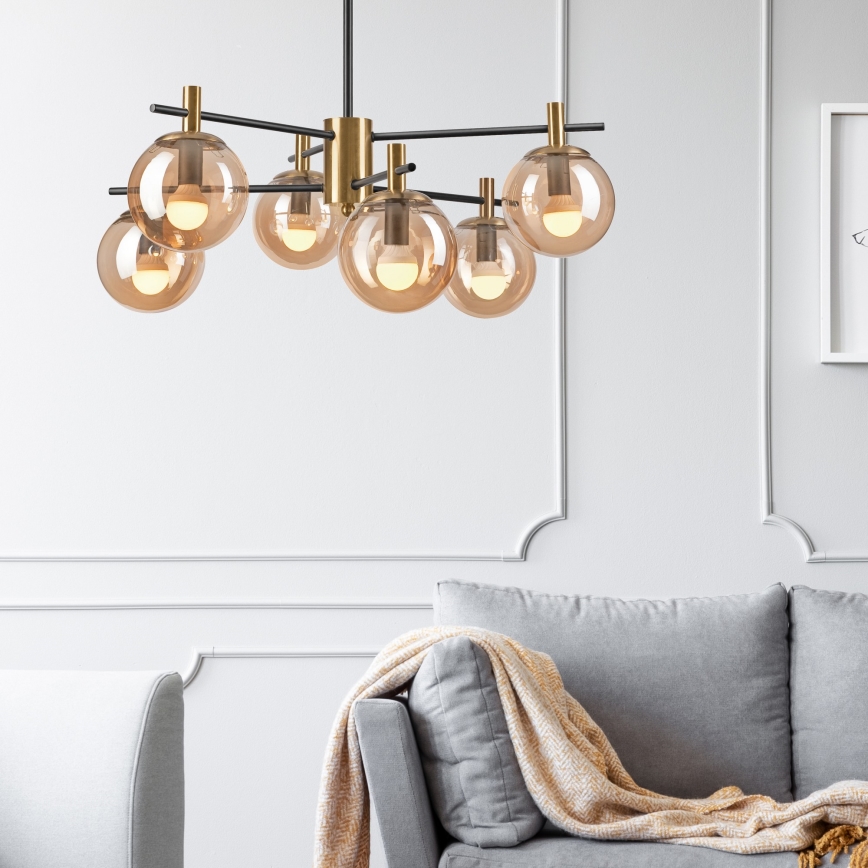 Chandelier on a pole LILOU 6xE14/5W/230V gold/black/smoky beige
