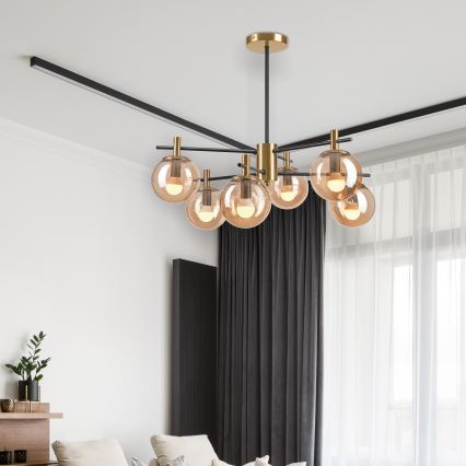 Chandelier on a pole LILOU 6xE14/5W/230V gold/black/smoky beige
