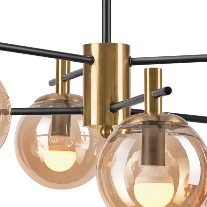 Chandelier on a pole LILOU 6xE14/5W/230V gold/black/smoky beige