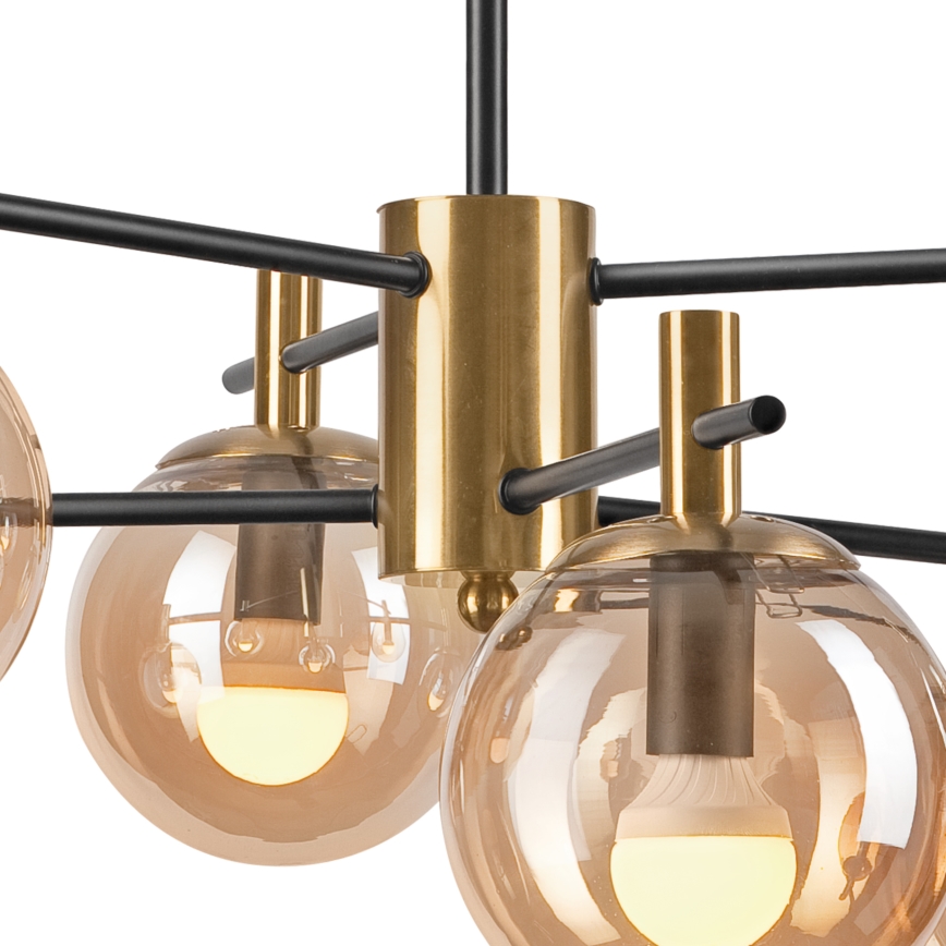 Chandelier on a pole LILOU 6xE14/5W/230V gold/black/smoky beige