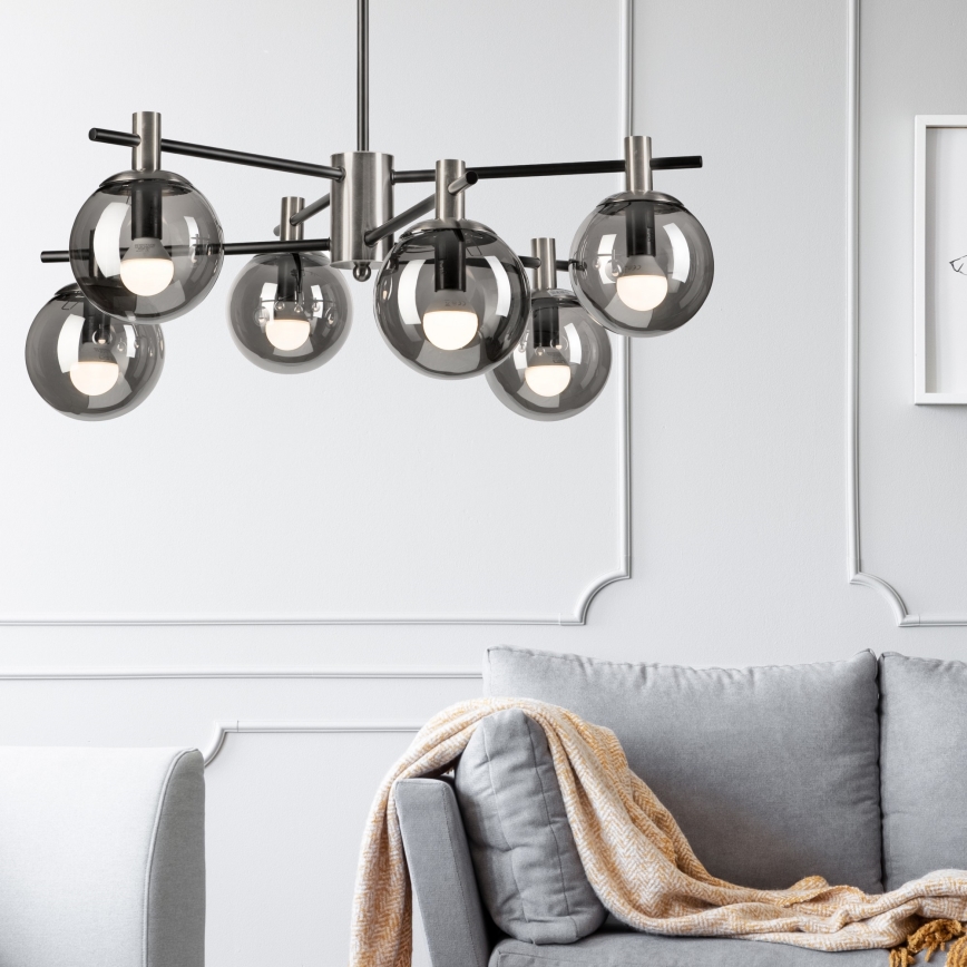 Chandelier on a pole LILOU 6xE14/5W/230V matte chrome/smoky