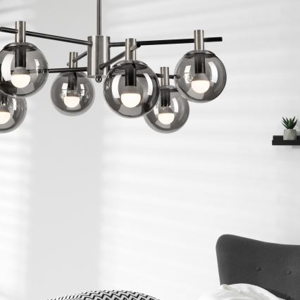 Chandelier on a pole LILOU 6xE14/5W/230V matte chrome/smoky