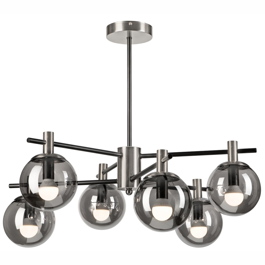 Chandelier on a pole LILOU 6xE14/5W/230V matte chrome/smoky