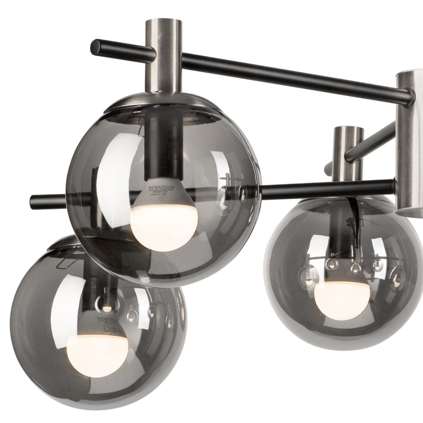 Chandelier on a pole LILOU 6xE14/5W/230V matte chrome/smoky