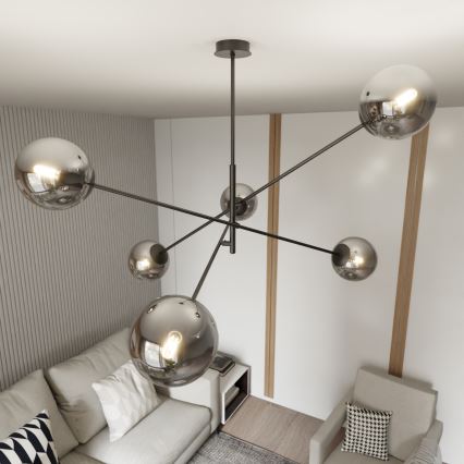 Chandelier on a pole LINEAR 6xE14/10W/230V black/grey