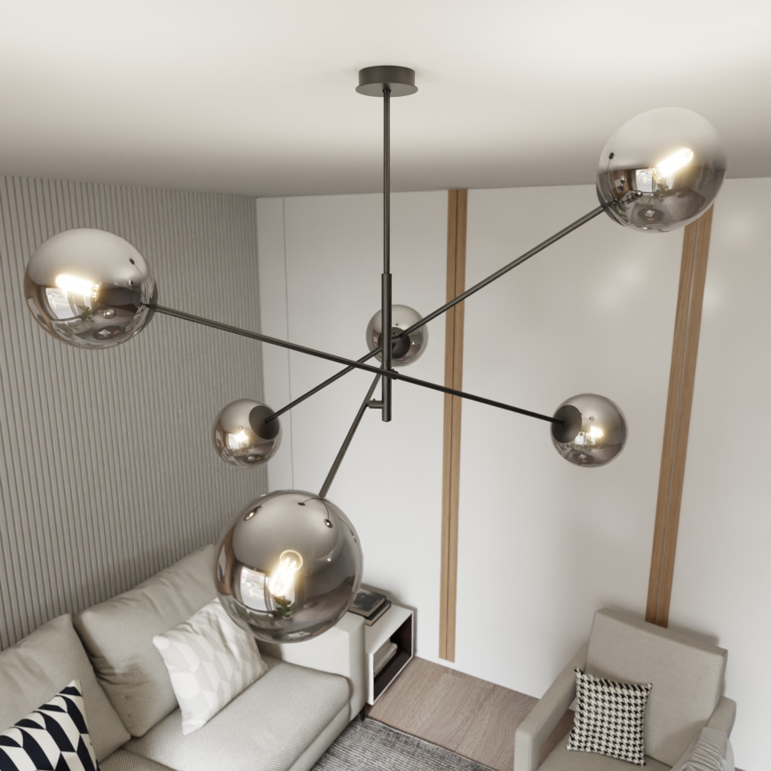 Chandelier on a pole LINEAR 6xE14/10W/230V black/grey