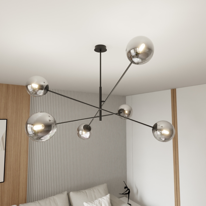 Chandelier on a pole LINEAR 6xE14/10W/230V black/grey