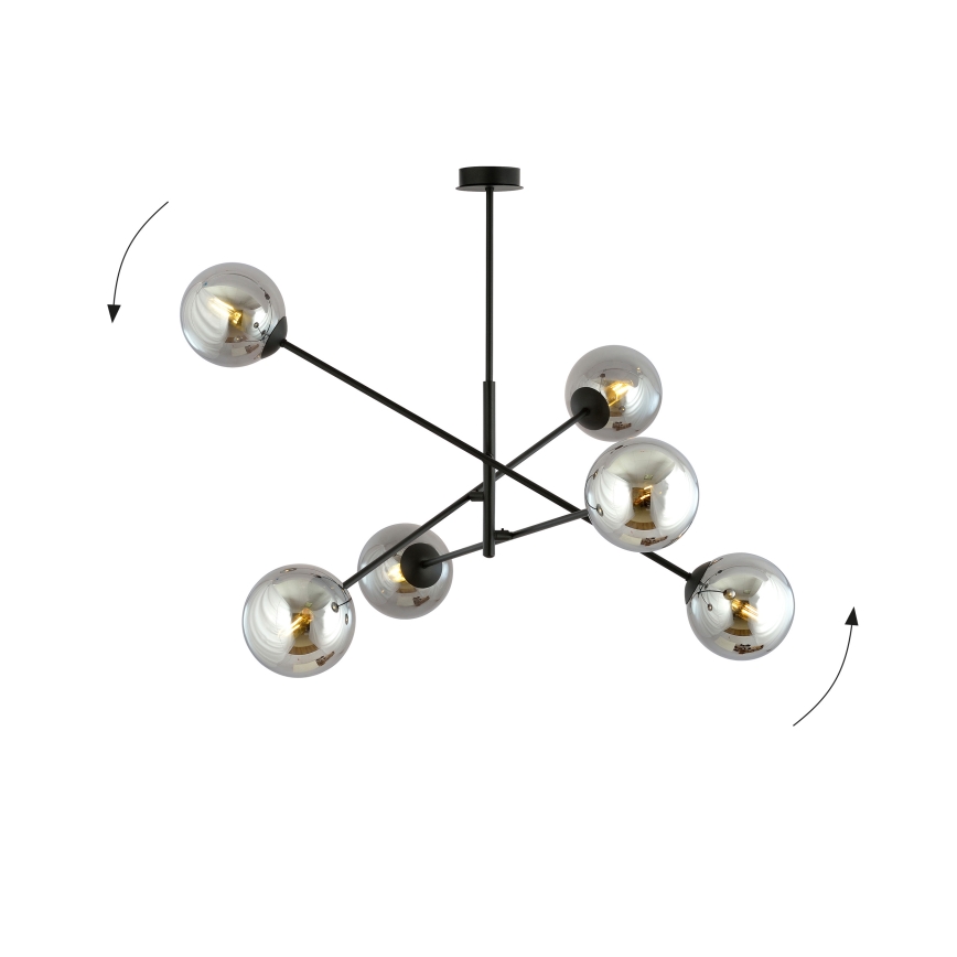 Chandelier on a pole LINEAR 6xE14/10W/230V black/grey