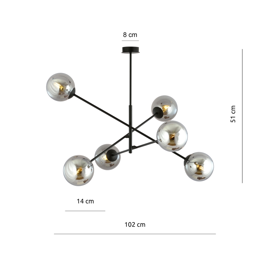 Chandelier on a pole LINEAR 6xE14/10W/230V black/grey