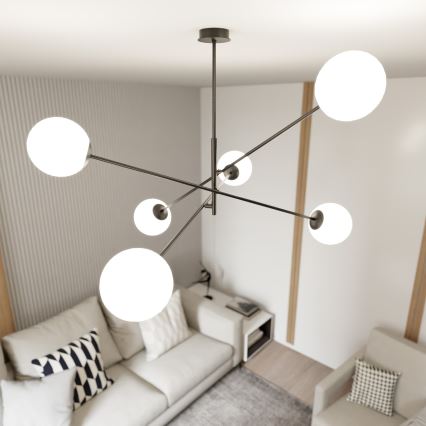 Chandelier on a pole LINEAR 6xE14/10W/230V black/white