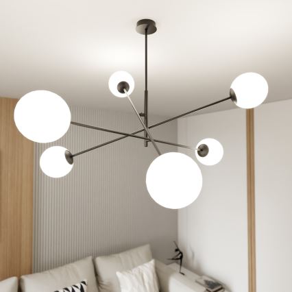 Chandelier on a pole LINEAR 6xE14/10W/230V black/white
