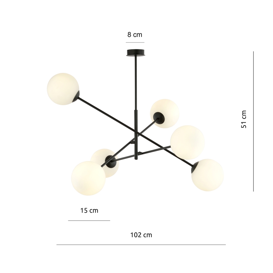 Chandelier on a pole LINEAR 6xE14/10W/230V black/white
