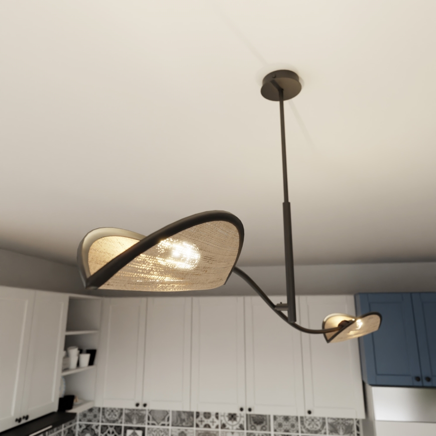 Chandelier on a pole LOTUS 2xE14/10W/230V black/beige