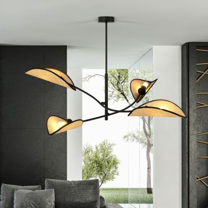 Chandelier on a pole LOTUS 4xE14/10W/230V black/beige