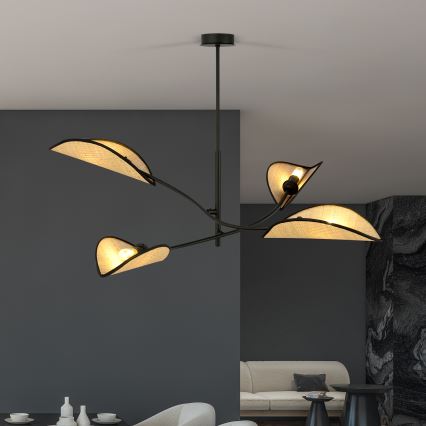 Chandelier on a pole LOTUS 4xE14/10W/230V black/beige