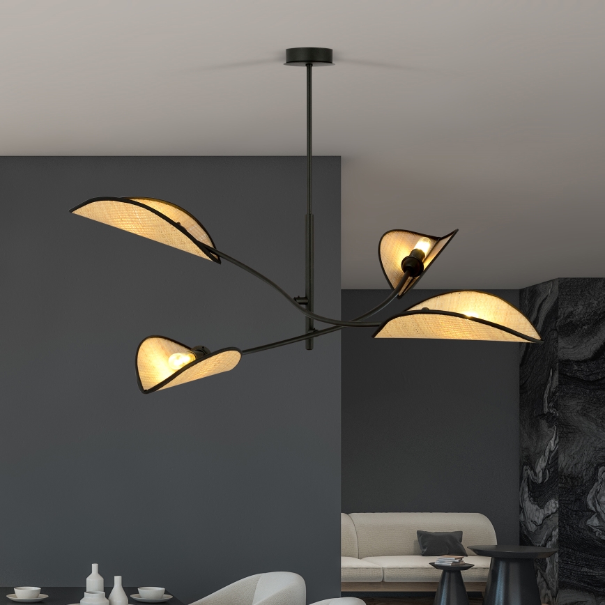 Chandelier on a pole LOTUS 4xE14/10W/230V black/beige