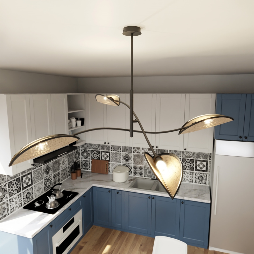 Chandelier on a pole LOTUS 4xE14/10W/230V black/beige