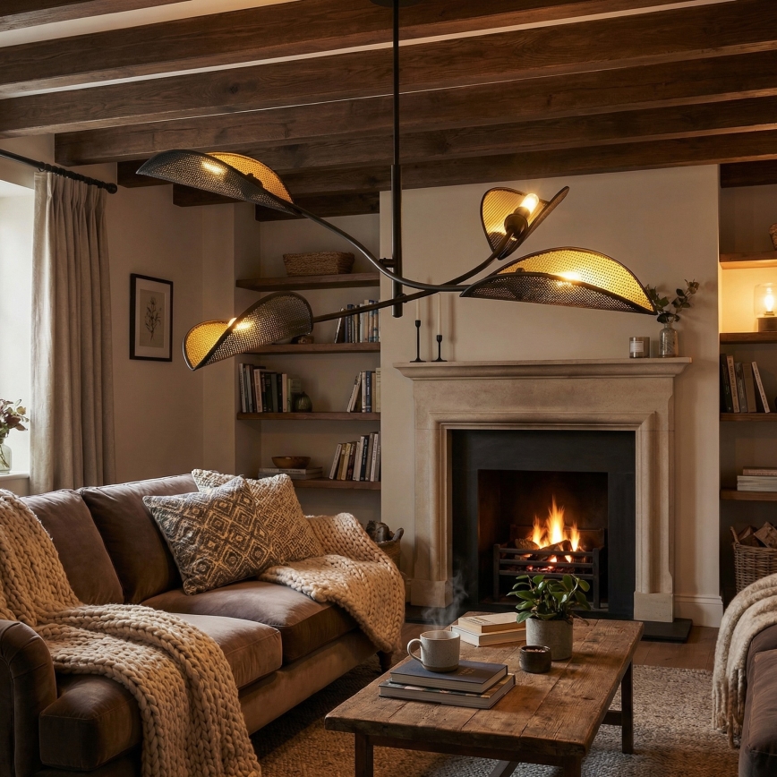 Chandelier on a pole LOTUS 4xE14/10W/230V black/gold