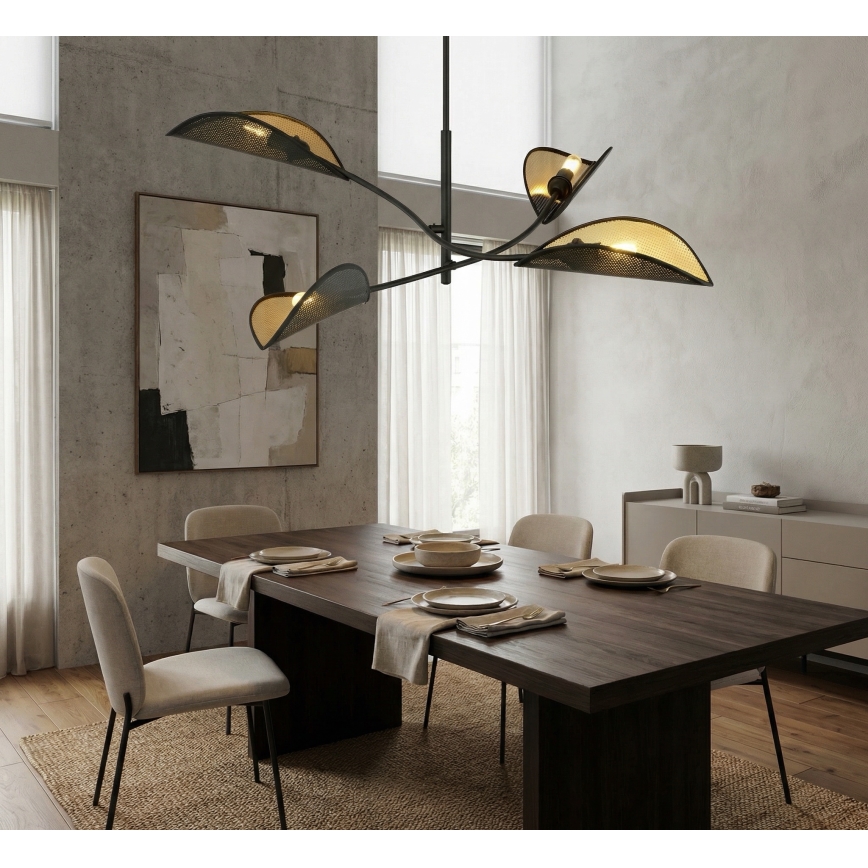 Chandelier on a pole LOTUS 4xE14/10W/230V black/gold