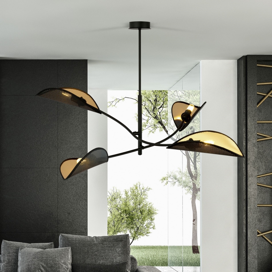 Chandelier on a pole LOTUS 4xE14/10W/230V black/gold