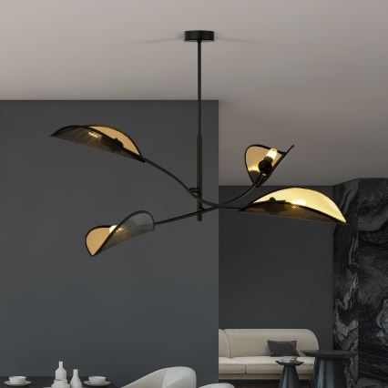 Chandelier on a pole LOTUS 4xE14/10W/230V black/gold