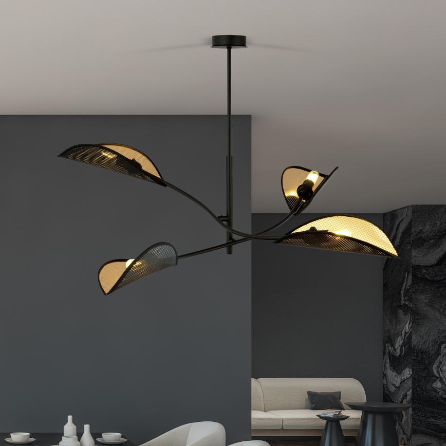Chandelier on a pole LOTUS 4xE14/10W/230V black/gold