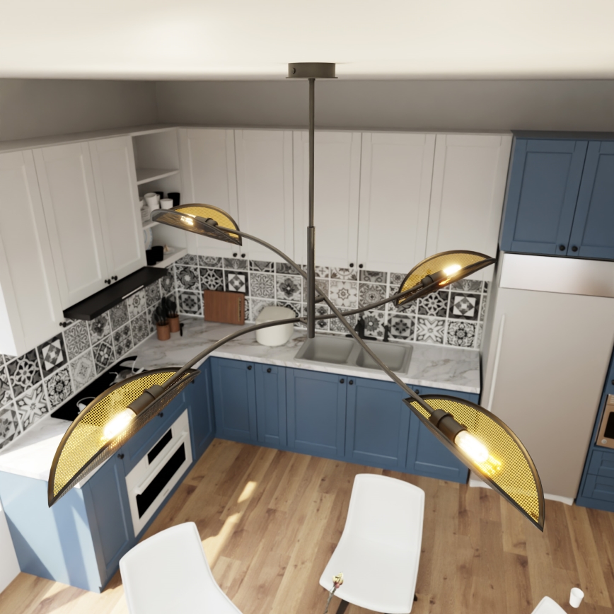 Chandelier on a pole LOTUS 4xE14/10W/230V black/gold