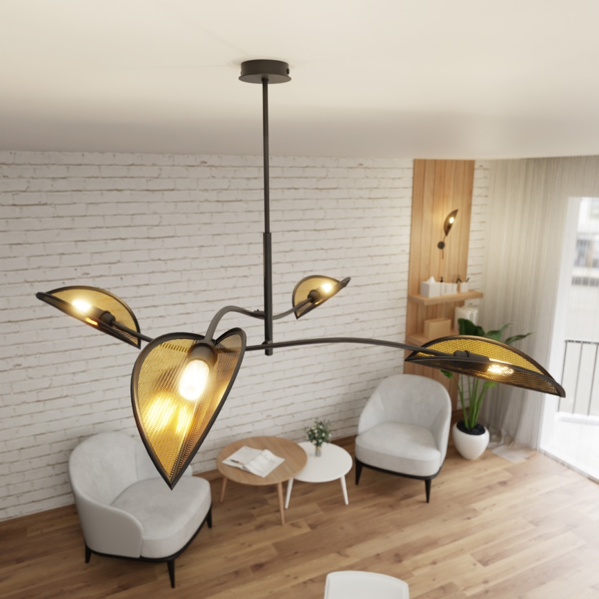 Chandelier on a pole LOTUS 4xE14/10W/230V black/gold