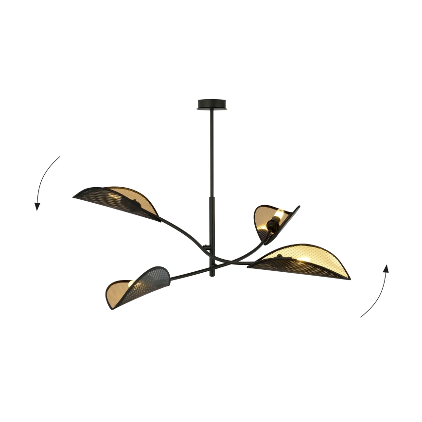 Chandelier on a pole LOTUS 4xE14/10W/230V black/gold