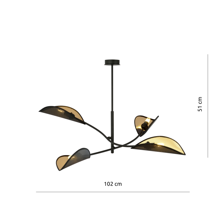 Chandelier on a pole LOTUS 4xE14/10W/230V black/gold