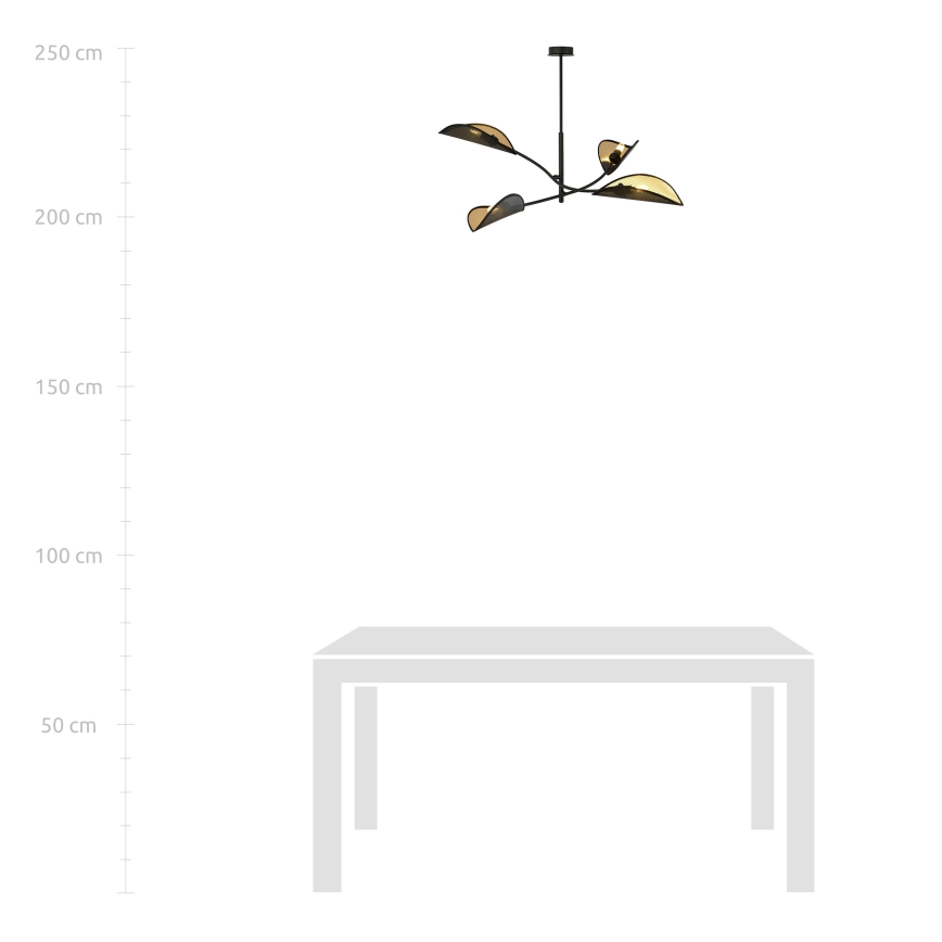Chandelier on a pole LOTUS 4xE14/10W/230V black/gold