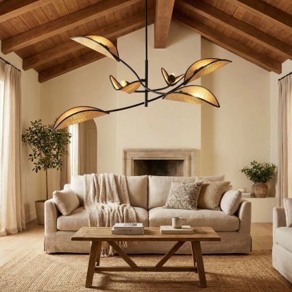 Chandelier on a pole LOTUS 6xE14/10W/230V black/beige