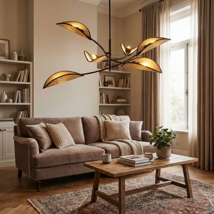 Chandelier on a pole LOTUS 6xE14/10W/230V black/beige