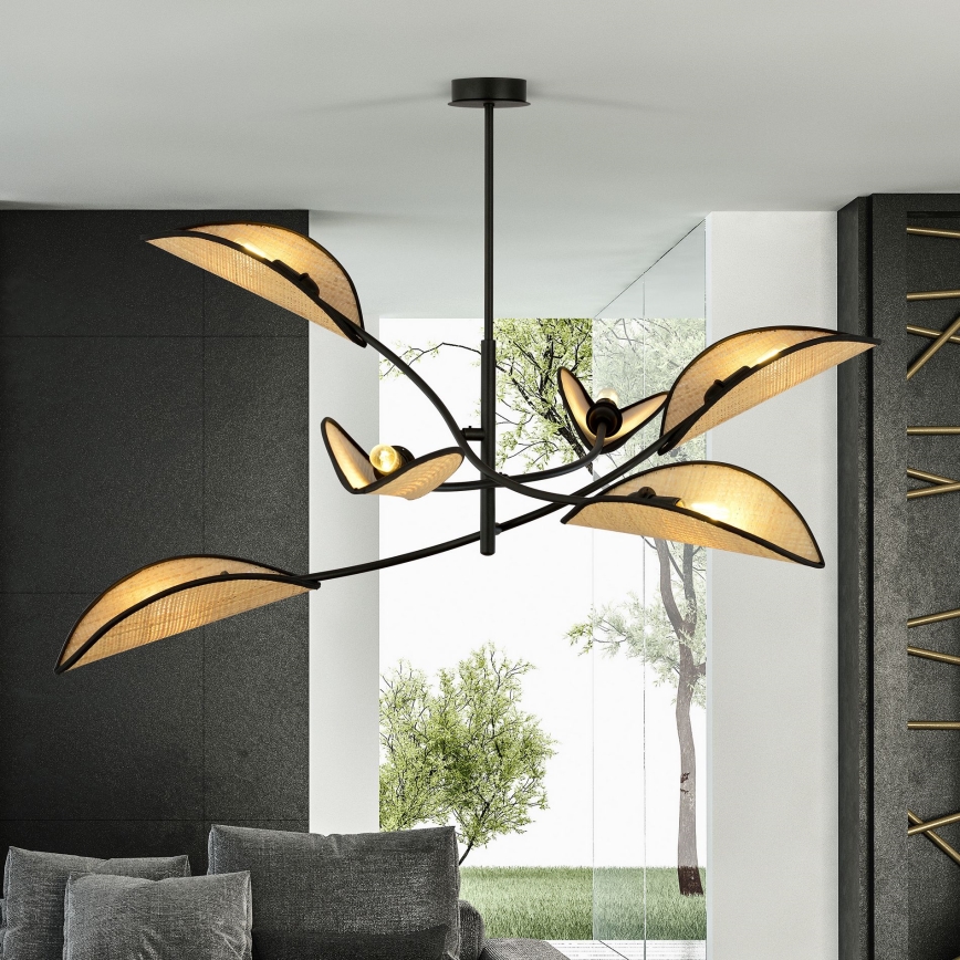 Chandelier on a pole LOTUS 6xE14/10W/230V black/beige