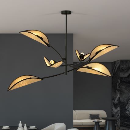 Chandelier on a pole LOTUS 6xE14/10W/230V black/beige