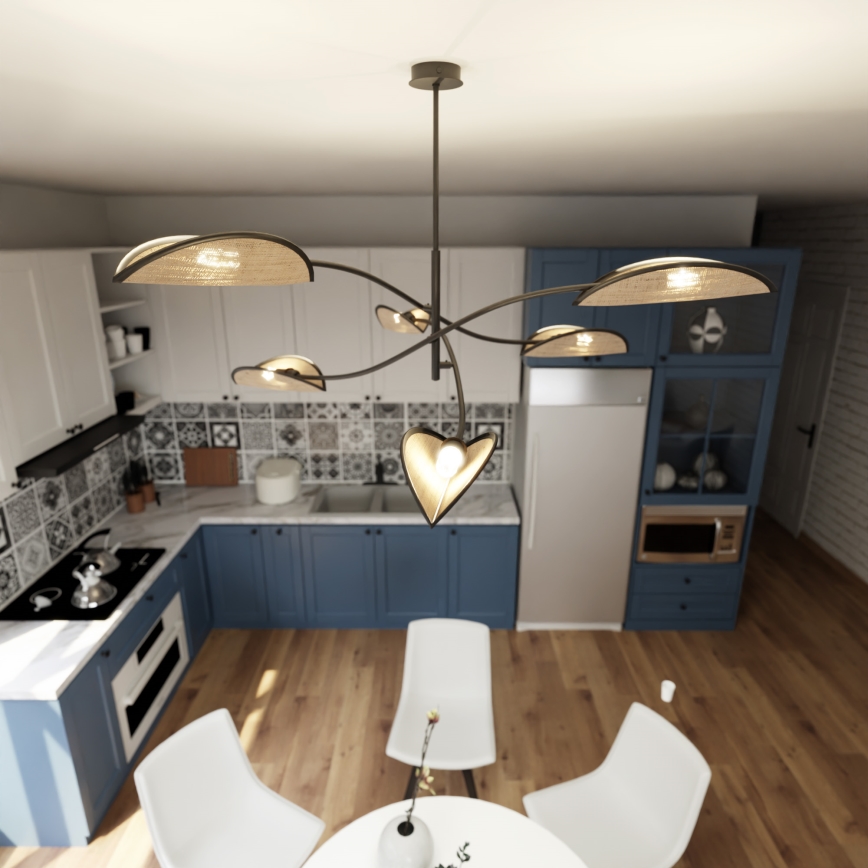 Chandelier on a pole LOTUS 6xE14/10W/230V black/beige